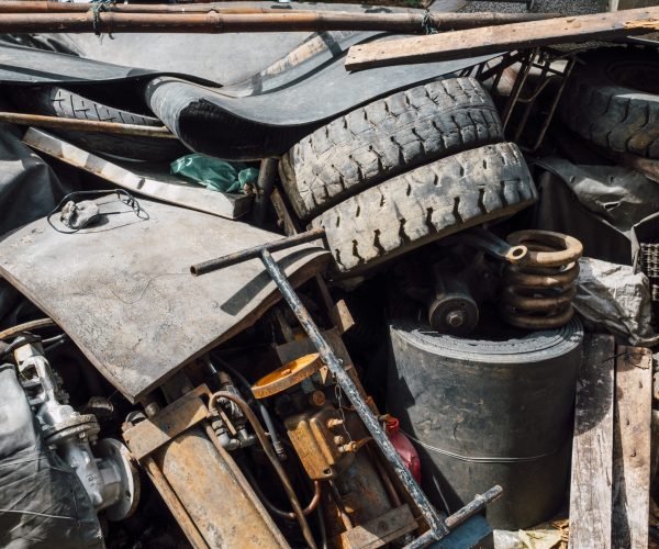 old rusty junk and garbage of steel and rubber